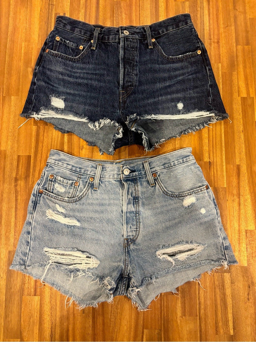 Set of 2 Levi’s Women’s Jean Shorts Cutoff Denim Distressed Size 29 Button Fly